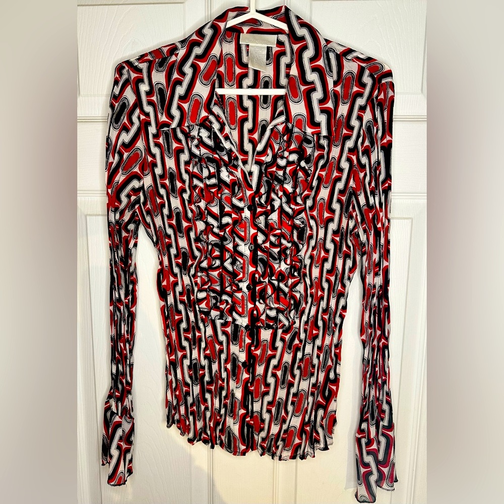 WORTHINGTON Tuxedo Front Sheer Blouse with Flare Style Cuffs